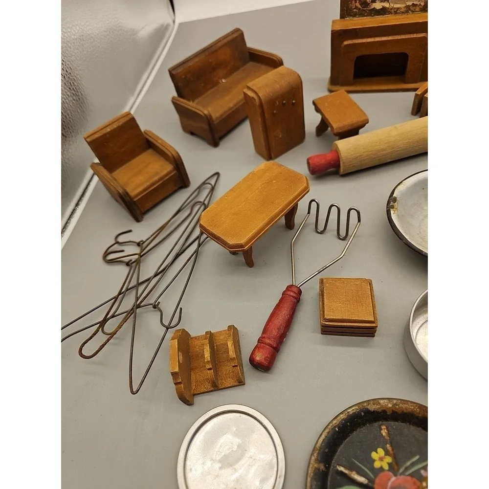 Lot Of 25‎ Vintage Wood Dollhouse Furniture For Crafting Tables Chairs Etc.